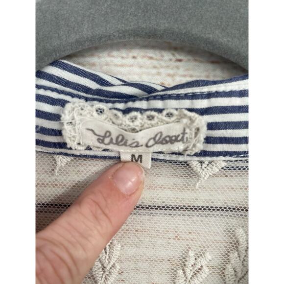 Lili's Closet 1/2 Button Striped Lace Back Tunic Top Women's Medium Blue/White - Picture 8 of 10
